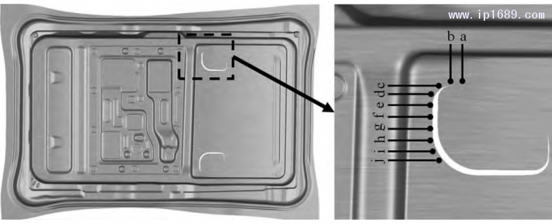 圖 10 零件刺破邊緣 a～j 號位置