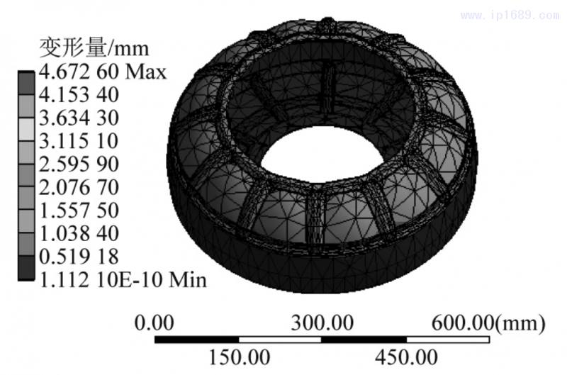 圖 12 凸起式加強(qiáng)筋模型結(jié)構(gòu)變形量結(jié)果